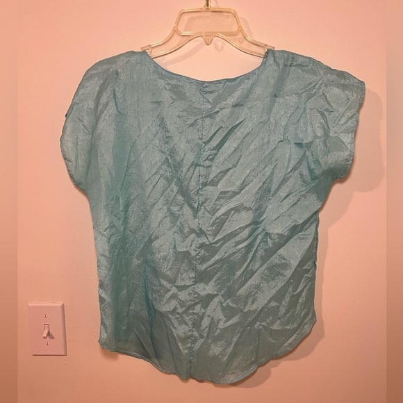 Vintage Diane Von Furstenberg Mint Blue Crinkle Dolman Sleeve Top Small - Picture 3 of 6